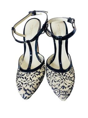 🛍️ Bottega Veneta Authentic Black & Beige Lace “Perfect T” Strap Heels